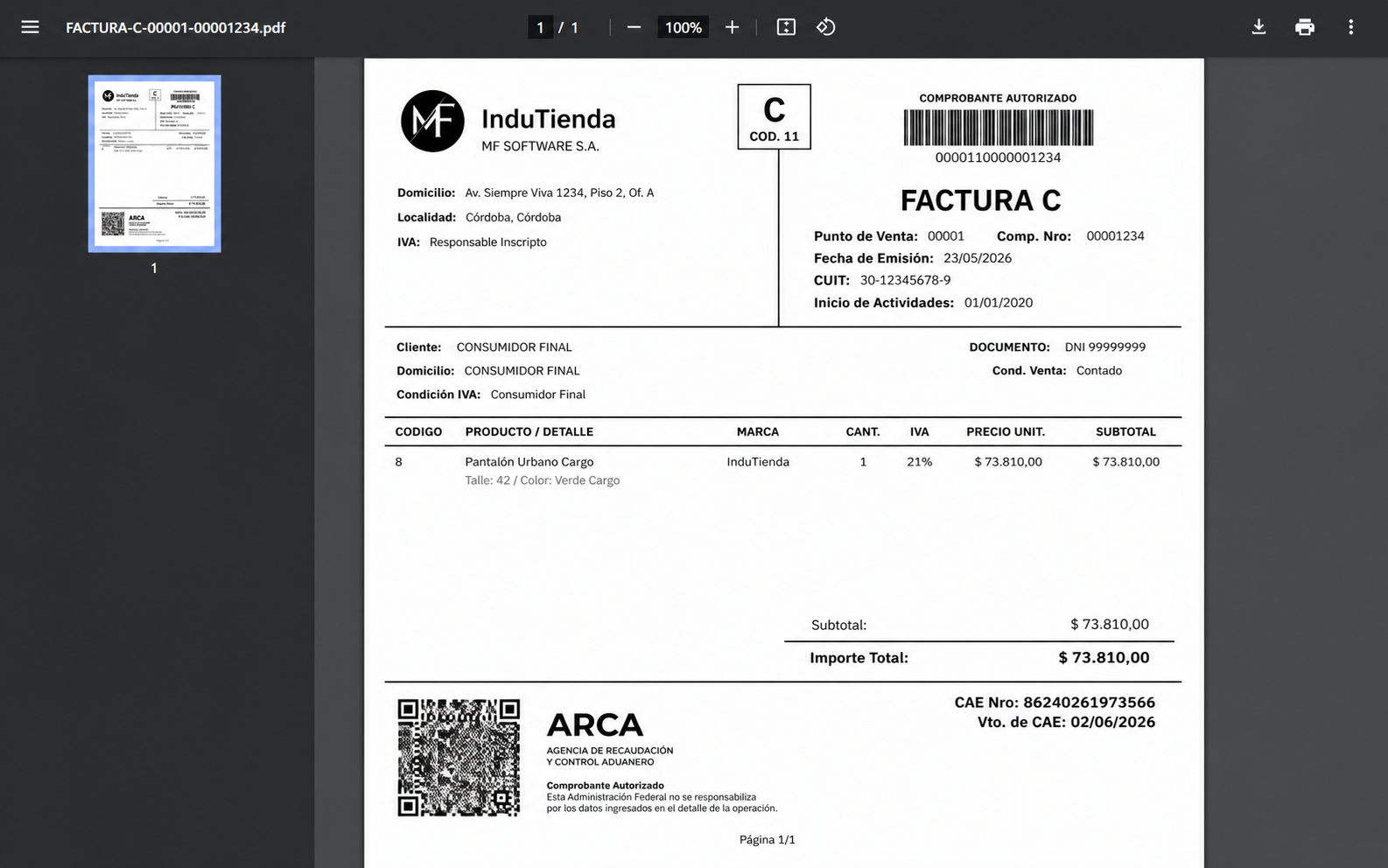 Módulo de facturación y contabilidad de InduTienda con comprobantes ARCA y estado de resultados